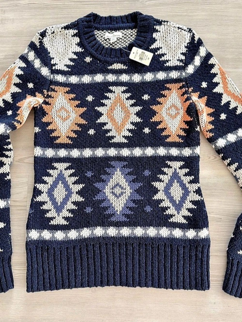 NWT L.L. Bean Signature Women’s Aztec Fair Isle Knit Crewneck Sweater XS